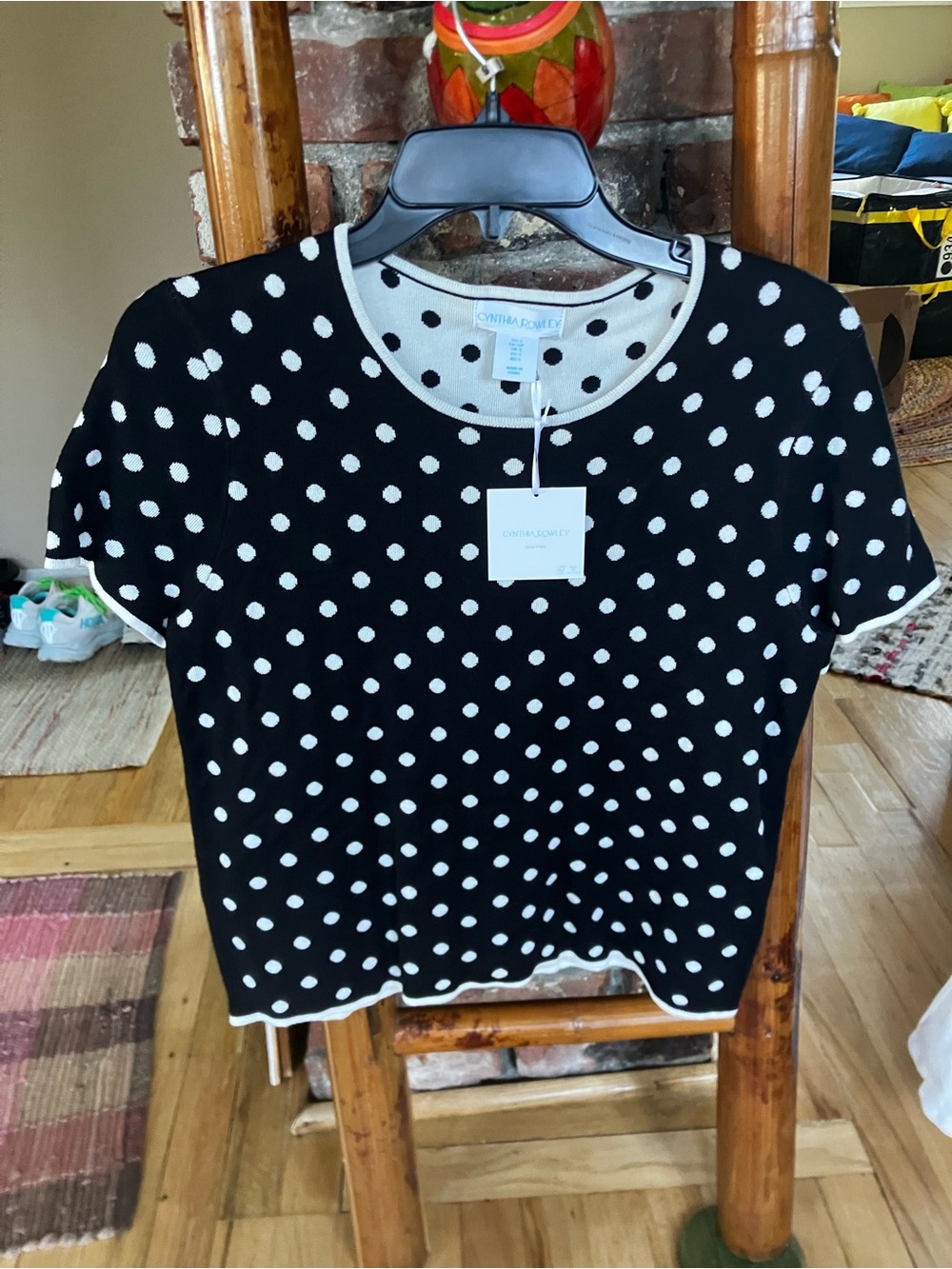 Cynthia Rowley Black Polka Dot Short Sleeve Tee